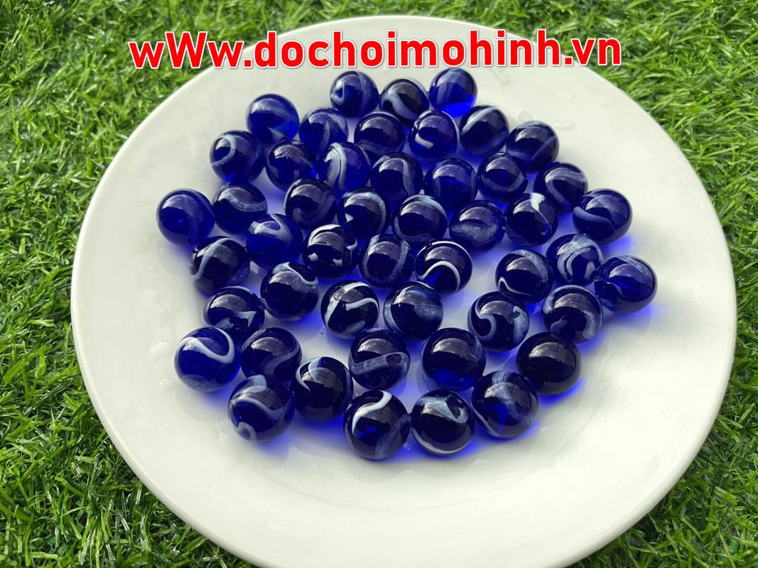 Bi ve mầu xanh trắng đẹp, bi thủy tinh 16mm